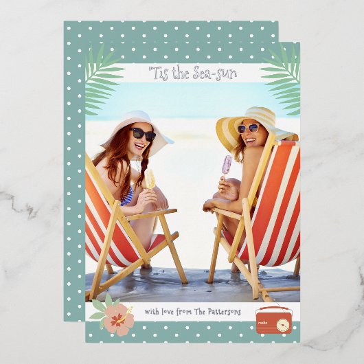 Invitation En Aluminium 'C'Est La Plage Tropicale Mer-Soleil Noël Été (Recto/Verso)