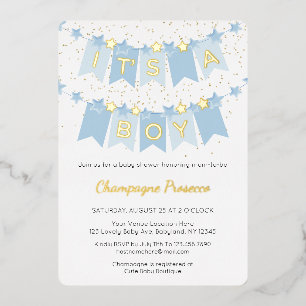 Invitation En Aluminium C'est un garçon Drapeaux de bunting bleus Photo Ba