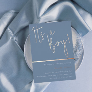 Invitation En Aluminium C'est un garçon ! Dusty Blue Baby shower moderne R