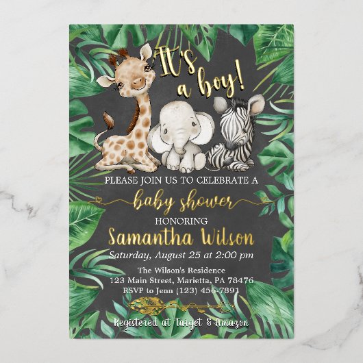 Invitation En Aluminium C'est un garçon Safari Baby shower sauvage Real (Recto)