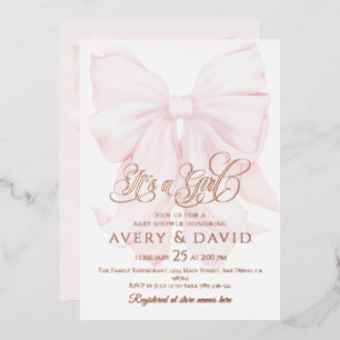 Invitation En Aluminium C'est une fille rose Bow Baby shower moderne éléga