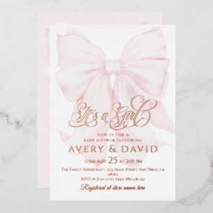 Invitation En Aluminium C'est une fille Ruban rose moderne Élégant Baby Sh