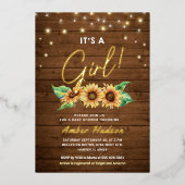 Invitation En Aluminium C'est une fille tournesol Rustique Baby shower d'a (Recto)