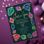 Invitation En Aluminium C'est une Gem Crystals Gemstone Geology Kid Annive<br><div class="desc">Cette invitation anniversaire de enfant branchée "Elle est une perle" présente des couleurs bijoux avec cristaux et pierres précieuses. L'envers est orné d'un motif d'étoiles dorées scintillantes. Personnalisez-le selon vos besoins. Vous pouvez trouver des produits correspondants dans mon magasin.</div>