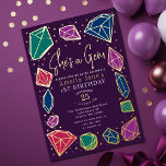 Invitation En Aluminium C'est une Gem Crystals Gemstone Geology Kid Annive<br><div class="desc">Cette invitation anniversaire de enfant branchée "Elle est une perle" présente des couleurs bijoux avec cristaux et pierres précieuses. L'envers est orné d'un motif d'étoiles dorées scintillantes. Personnalisez-le selon vos besoins. Vous pouvez trouver des produits correspondants dans mon magasin.</div>