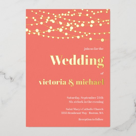 Invitation En Aluminium Chaîne de lumière Mariage moderne (Recto)