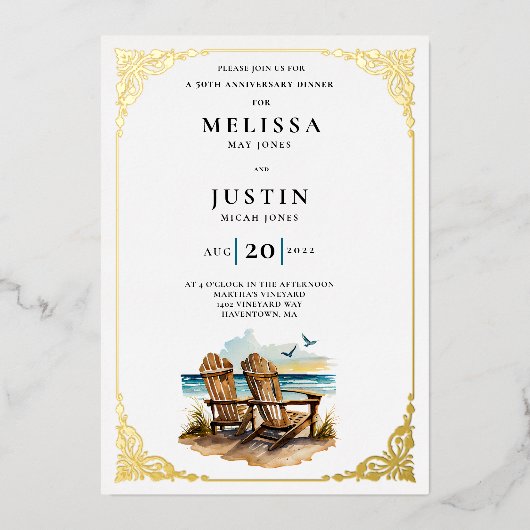 Invitation En Aluminium Chaise de plage simpliste pour anniversaire de mar (Recto)