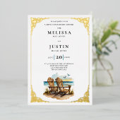 Invitation En Aluminium Chaise de plage simpliste pour anniversaire de mar (Debout devant)