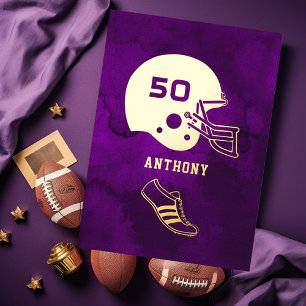 Invitation En Aluminium Chalboard d'anniversaire de football violet et or