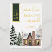 Invitation En Aluminium Chalet Cabine d'hiver Vert Rustique Enregistrer La (Recto)