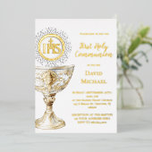 Invitation En Aluminium Chalice Host First Holy Communion (Debout devant)