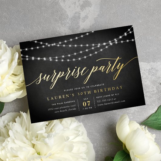 Invitation En Aluminium Chalkboard Garland Surprise Party