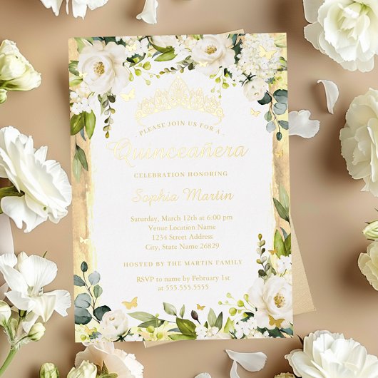 Invitation En Aluminium Champagne à papillon d'or Quinceanera