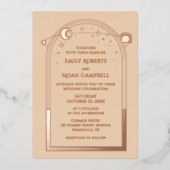 Invitation En Aluminium Champagne céleste Gold Sun Moon Stars Mariage (Recto)
