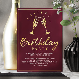 Invitation En Aluminium Champagne Fête Burgundy Rouge et Or Anniversaire