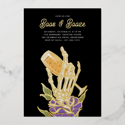 Invitation En Aluminium Champagne Ghoost "Boos & Booze" Halloween Party (Recto)