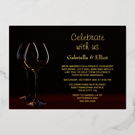 Invitation En Aluminium Champagne Glass Réception de mariage Foil Invitati (Recto)