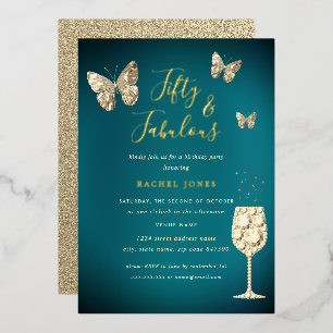 Invitation En Aluminium Champagne Gold turquoise 50 & Fabuleux Anniversair