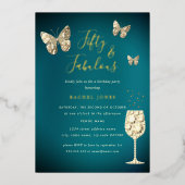 Invitation En Aluminium Champagne Gold turquoise 50 & Fabuleux Anniversair (Recto)