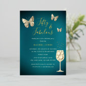 Invitation En Aluminium Champagne Gold turquoise 50 & Fabuleux Anniversair (Debout devant)
