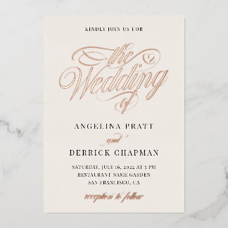 Invitation En Aluminium Champagne tout en un simple Mariage d'ivoire or