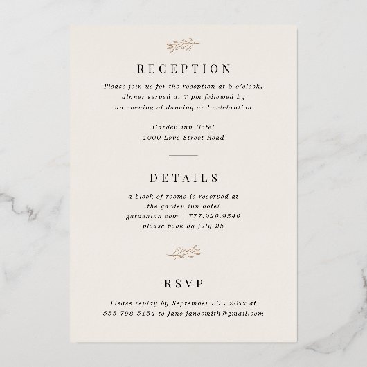 Invitation En Aluminium Champagne tout en un simple Mariage d'ivoire or (Verso)