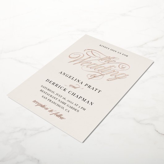 Invitation En Aluminium Champagne tout en un simple Mariage d'ivoire or (Rotation)