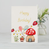 Invitation En Aluminium Champignon et fraises à l'aquarelle Fête mignonne (Debout devant)