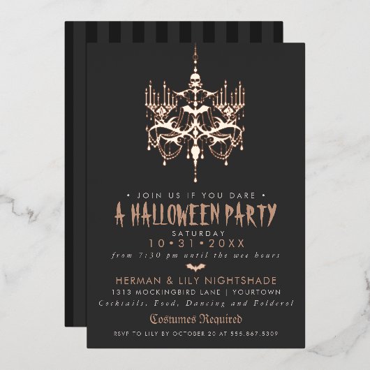 Invitation En Aluminium Chandelier Rose Halloween Gold Foil (Recto/Verso)
