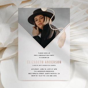 Invitation En Aluminium Chapeau à pompon en or rose Photo Fête de remise d