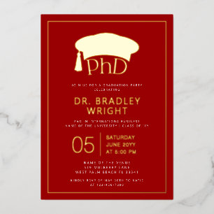 Invitation En Aluminium Chapeau de doctorat PhD Diplôme de doctorat Remise