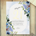 Invitation En Aluminium Chapitre 21 Floral bleu 21e Anniversaire Or<br><div class="desc">Célébrez votre 21e anniversaire avec style avec cette belle invitation à la floraison bleue. Avec un motif floral moderne, cette invitation saura séduire vos invités. La carte est imprimée en papier doré classique, assurant un look et une sensation haut de gamme. Faites de votre fête du 21e anniversaire un souvenir...</div>