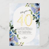 Invitation En Aluminium Chapitre 40 Floral bleu 40e Anniversaire Or (Recto)
