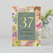 Invitation En Aluminium Chaque année Floral Bleu Anniversaire (Debout devant)