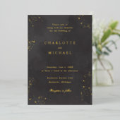 Invitation En Aluminium charbon de bois noir aquarelle mariage feuille d'o (Debout devant)