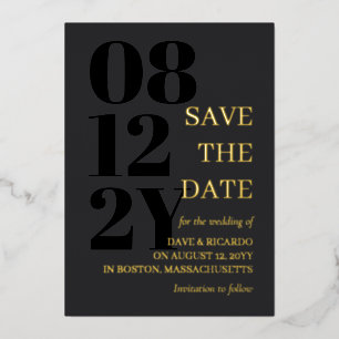 Invitation En Aluminium Charbon & Typographie Mariage Or Épargnez la Date