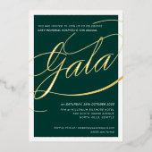 Invitation En Aluminium CHARITY GALA élégante calligraphie or vert foncé (Recto)