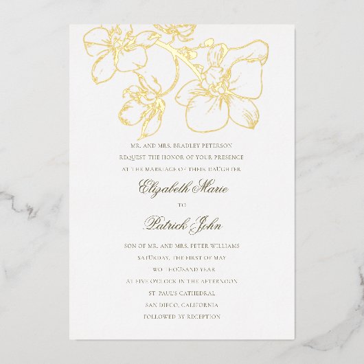Invitation En Aluminium Charme d'orchidée Formal Classic Hirloom Mariage b (Recto)