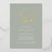Invitation En Aluminium Charme élégant Gold Foil Green Garden Mariage (Recto)