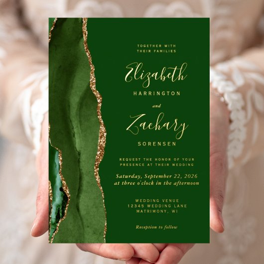 Invitation En Aluminium Chasseur de Modern Agate Vert Or Mariage