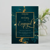Invitation En Aluminium Chasseur foncé vert et véritable feuille d'or fian (Debout devant)