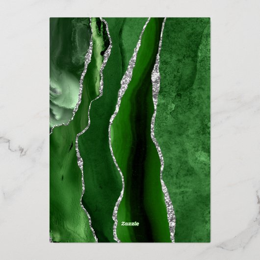 Invitation En Aluminium Chasseur moderne vert Argent Agate Mariage foncé (Verso)