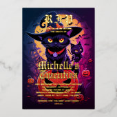 Invitation En Aluminium Chat noir gothique Sorcière Halloween Anniversaire (Recto)