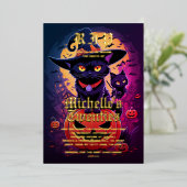 Invitation En Aluminium Chat noir gothique Sorcière Halloween Anniversaire (Debout devant)
