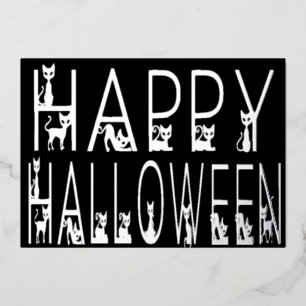 Invitation En Aluminium Chat noir "Happy Halloween" Design de typographie