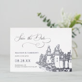 Invitation En Aluminium Château à thème Enregistrer la date Argent (Debout devant)
