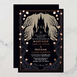 Invitation En Aluminium Château gothique Floral Halloween Mariage