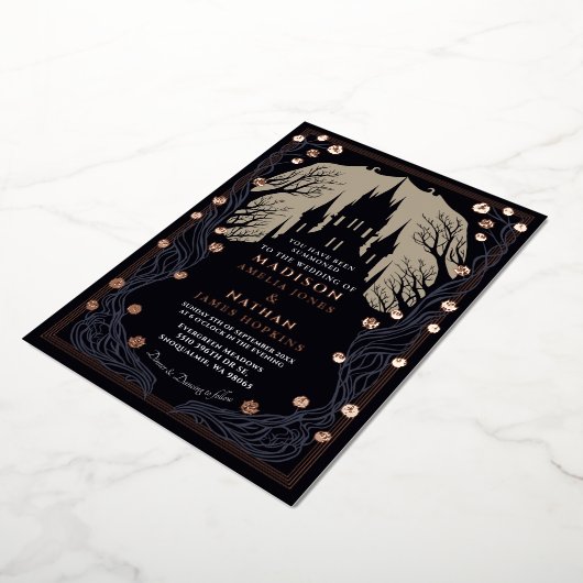 Invitation En Aluminium Château gothique Floral Halloween Mariage (Rotation)