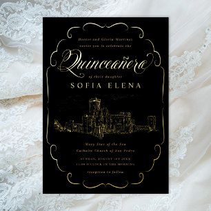 Invitation En Aluminium Château Romantique Fantastique Quinceañera Or