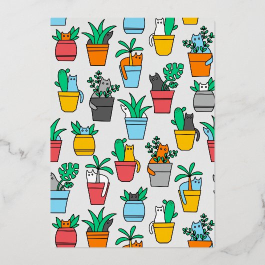 Invitation En Aluminium Chats dans les pots à fleurs (Recto)